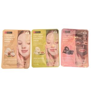Collagen Essence Mask Set - Coconut, Avocado, Charcoal